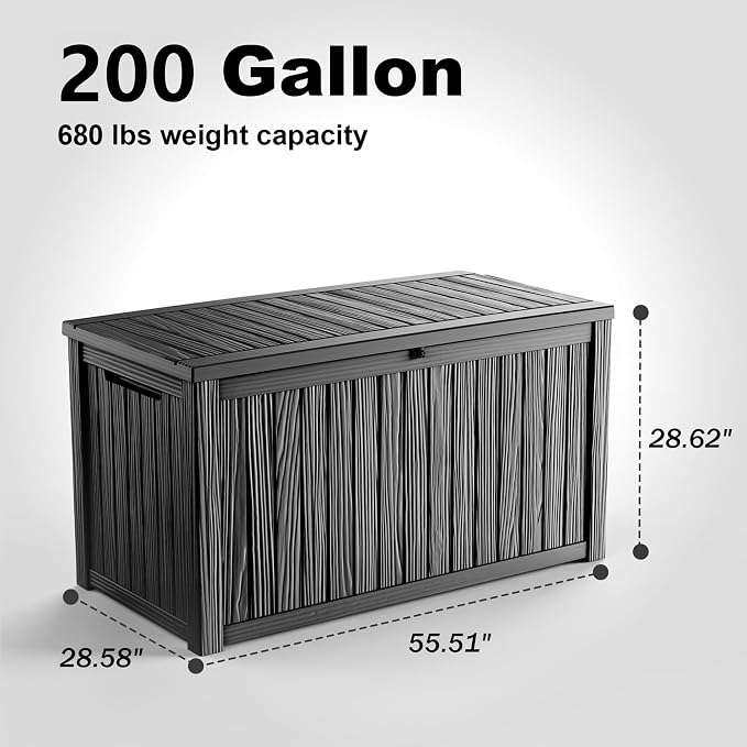 200 Gallon Large Deck Box, Resin Outdoor Storage Box - Image 4