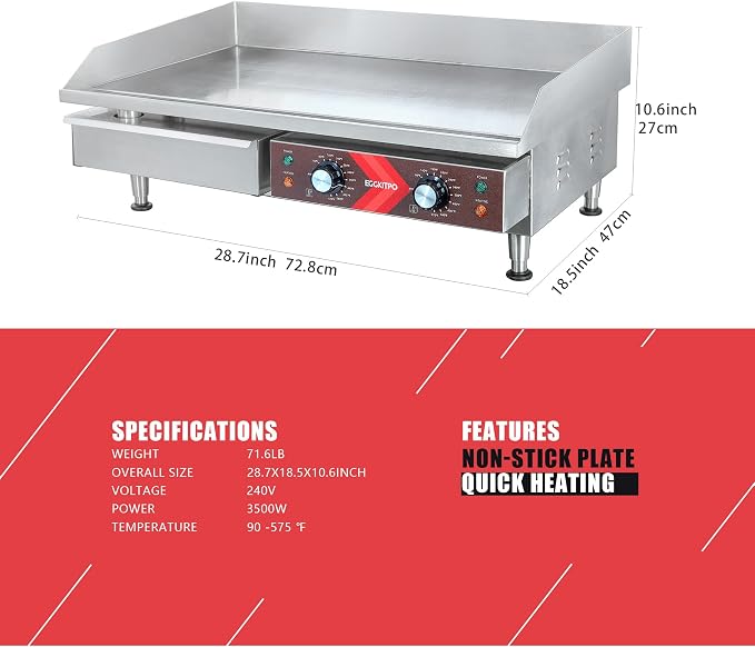 EGGKITPO Commercial Electric Griddle 29 Inch Large Countertop Griddle Non-Stick - Image 6