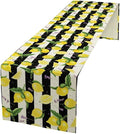 Farmhouse Lemon Fruit Table Runner Nature Aesthetic Black White Stripe Flowers by Unknown