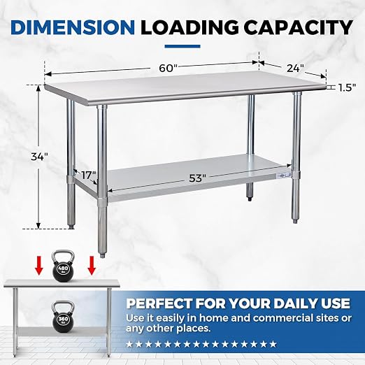 Profeeshaw Stainless Steel Prep Table 60x24 Inch NSF Commercial Work Table - Image 2