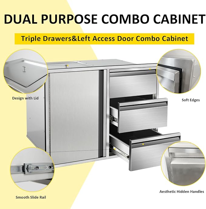 Outdoor Kitchen Door Drawer Combo Cabinet 28" W x 22" H x 19.5" D Stainless - Image 4