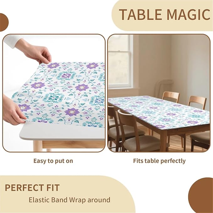 Rectangle Table Cloth Cover Waterproof Elastic Fitted Polyester Fitted - Image 4