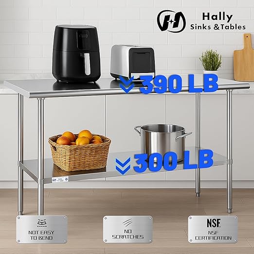 Hally Stainless Steel Table for Prep & Work 18 x 48 Inches, NSF Commercial - Image 5