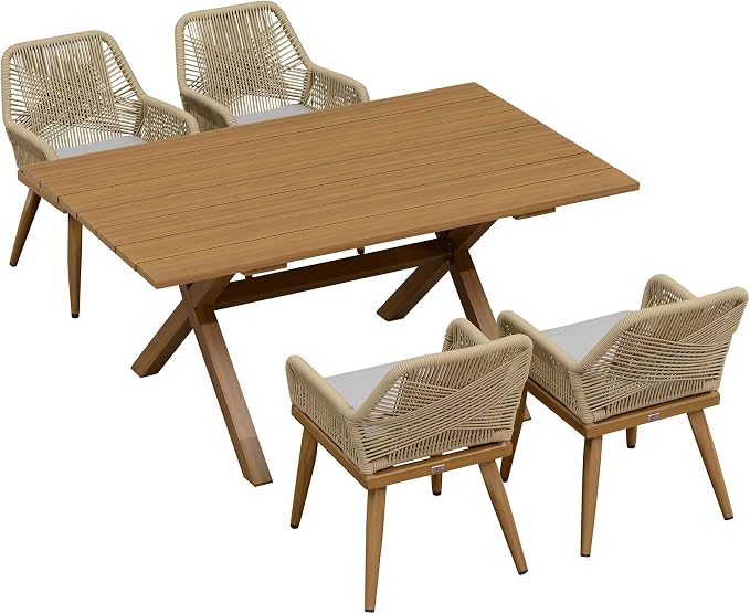 PURPLE LEAF 5 Pieces Outdoor Dining Set All-Weather PE Rattan Outdoor Patio by PURPLELEAF