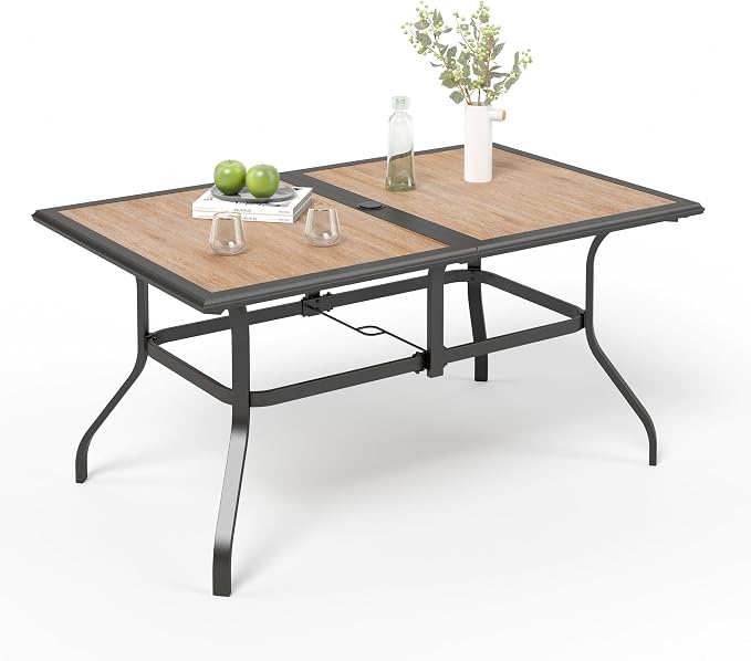 Outdoor Patio Dining Table for 6, All Weather Wrought Iron Black Outdoor Table by MIXPATIO