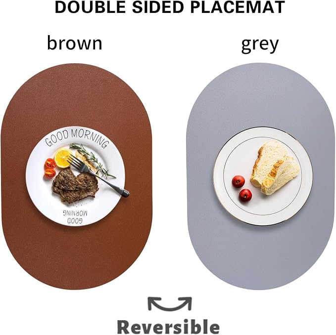 Waterproof Placemats Set of 6 Oval, Reversible Faux Leather Placemat Heat - Image 2