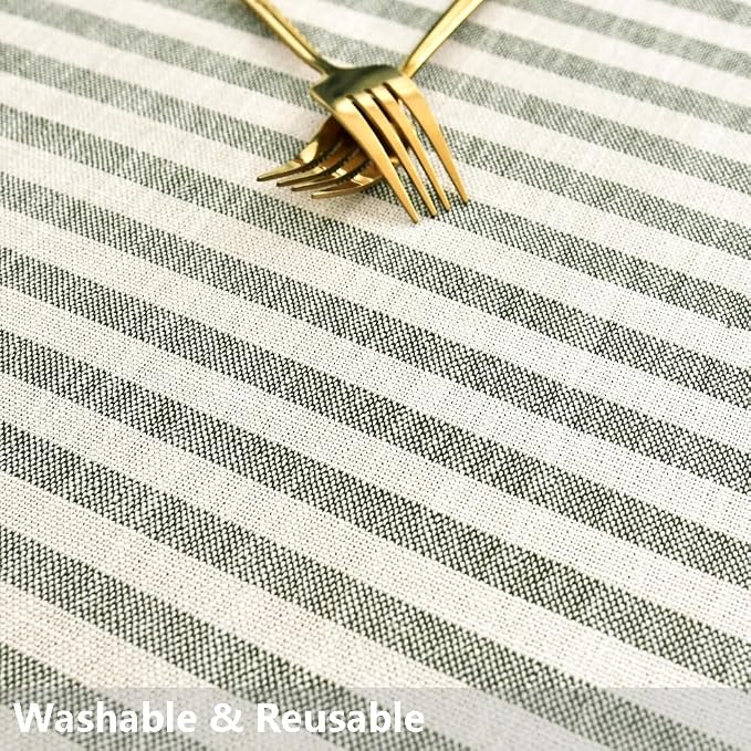 TruDelve Rectangle Cloth Tablecloths Olive Green Striped Tablecloth Boho Fabric - Image 6