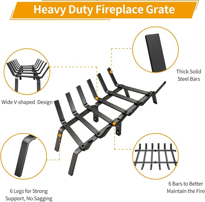 Fireplace Grate, 24 inch Solid Fireplace Log Holder, Heavy Duty Cast Iron - Image 4