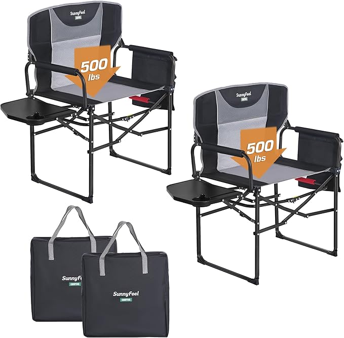 Folding Camping Chairs 2-Pack, Black, 500 lb Capacity