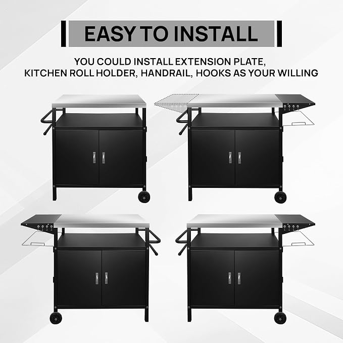35" H Outdoor Grill Cart- Outdoor BBQ Prep Table, Lockable Wheels & Magnetic - Image 3