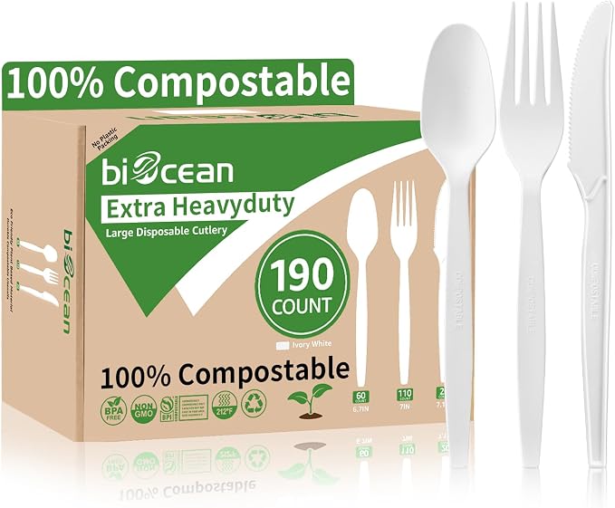Extra Heavyduty Compostable Cutlery Set by Biocean