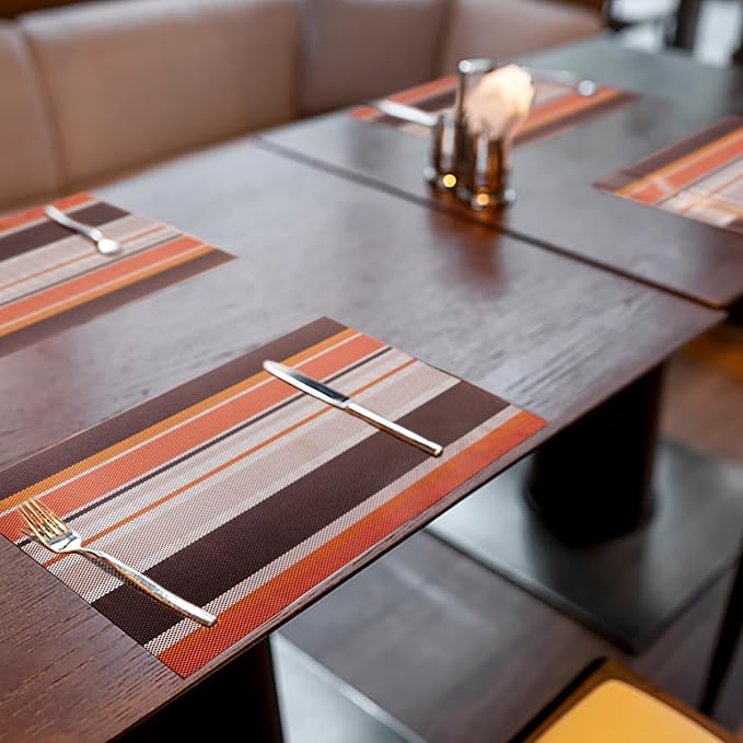 Set of 6 Colorful Striped Vinyl Placemats Heat-Resistant Washable Placemats - Image 3