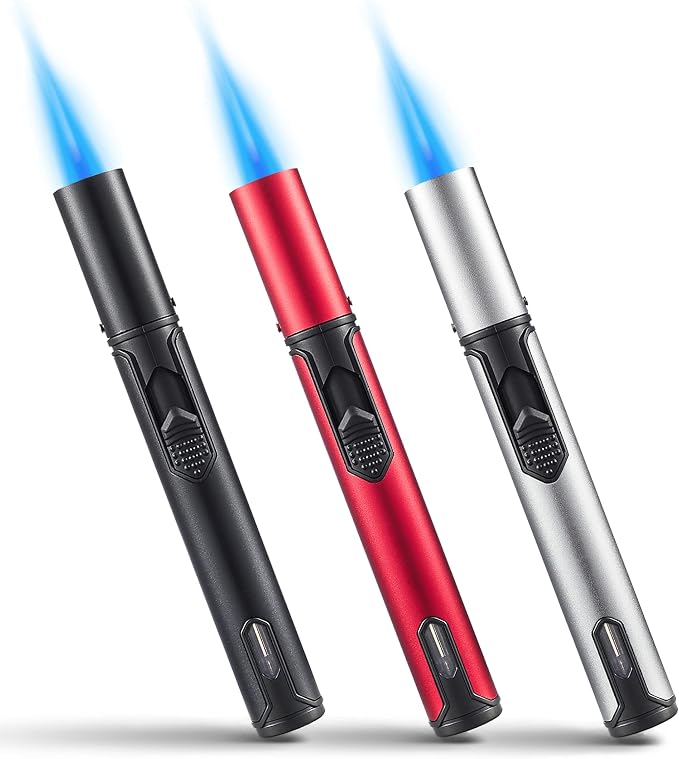 Urgrette 3 Pack Butane Torch Lighters, 6-inch Refillable Pen Lighter Adjustable by Urgrette