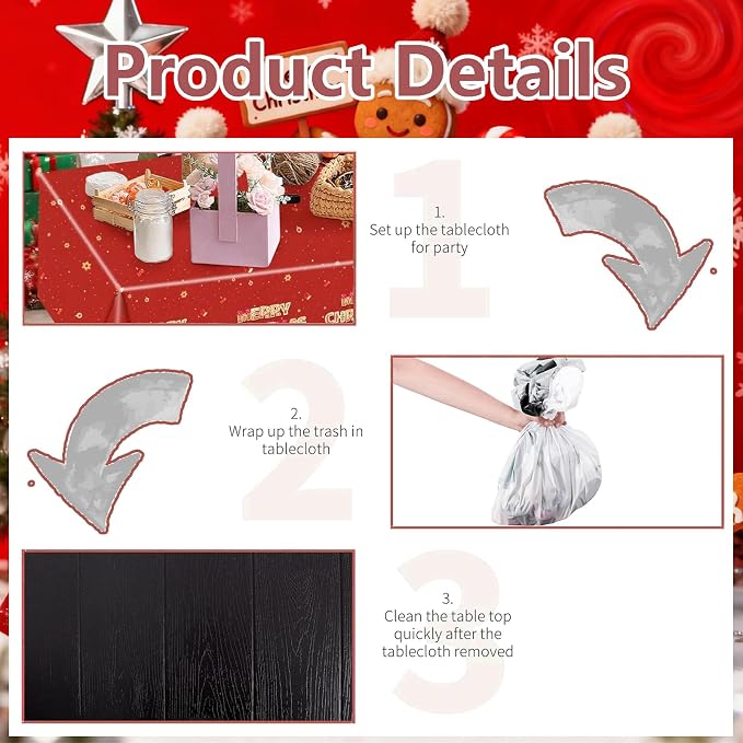 Merry Christmas Party Table Cloth Decorations Red Orange Gingerbread Plastic - Image 6