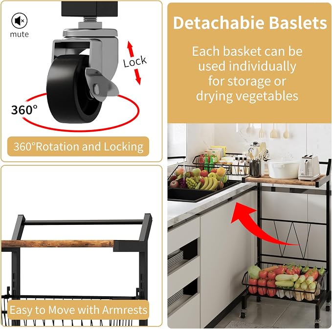 4-Tier Slim Rolling Storage Cart, Narrow Kitchen Cart - Image 5