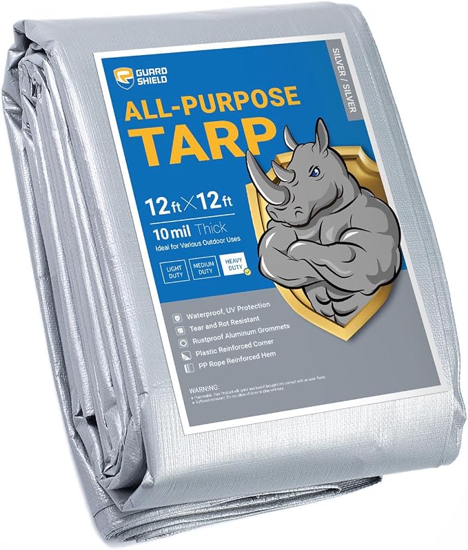 GUARD SHIELD Heavy Duty Tarp 12x12 Feet Silver Multi Purpose Thick Waterproof by GUARDSHIELD