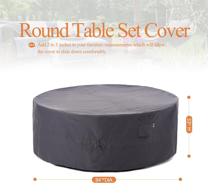 WJ-X3 Ripstop 84 Round Patio Table Cover, Waterproof, UV Resistant, Anti-Fading - Image 7