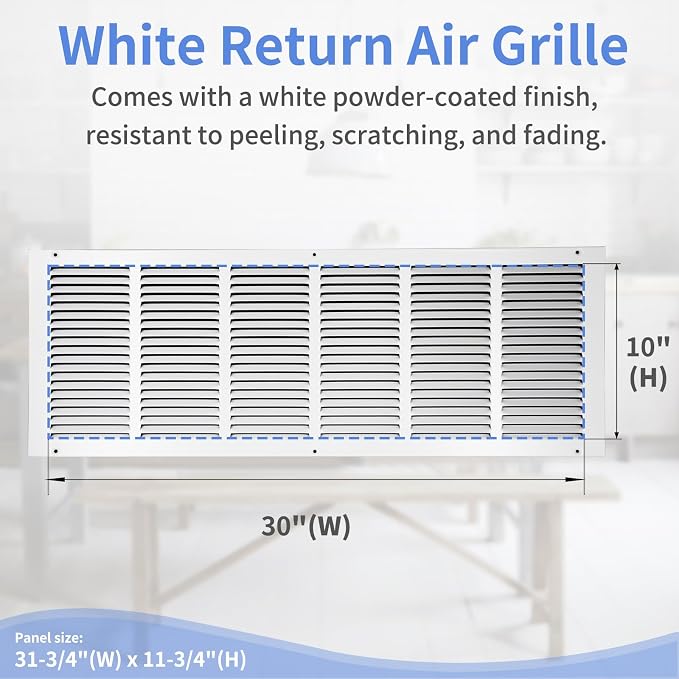 30"W x 10"H Steel Return Air Grille, Air Return Vent Cover - Image 3