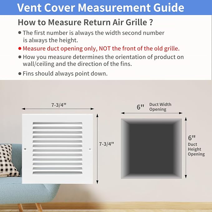 6"W x 6"H Steel Return Air Grille, Air Return Vent Cover - Image 5