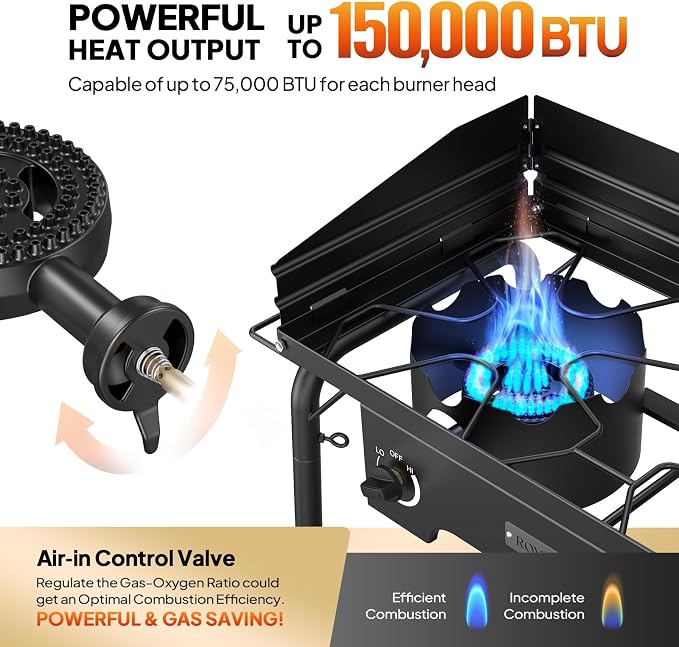 ROVSUN 2 Burner Gas Stove with Side Shelves, 000 BTU Portable Propane Stove - Image 2