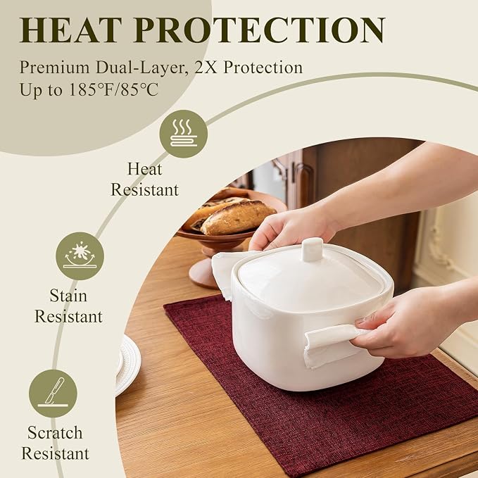 KXN Placemats Set of 4, Dual-Layer Thickened Faux Linen Table Mats, Heat - Image 4