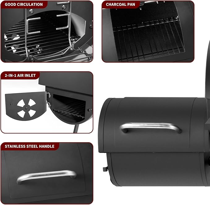 Charcoal Grill with Offset Smoker, BBQ Grills with Side Table, Outdoor Cooking - Image 5