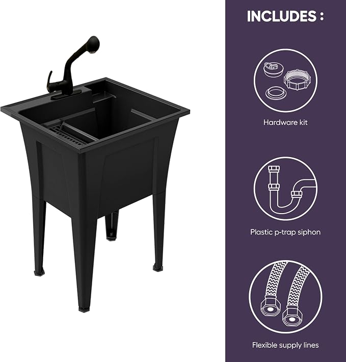 Freestanding Utility Sink with One Handle Black Faucet - Image 2
