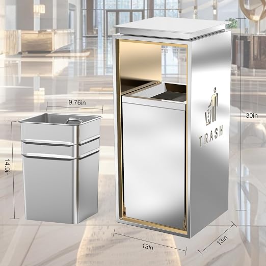 Commercial Trash Can - 42L Heavy Duty Stainless Steel Garbage Bin - Image 2