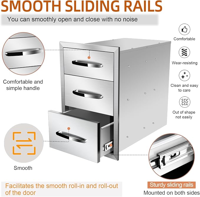 Outdoor Kitchen Stainless Steel Triple Access BBQ Drawers - Image 7