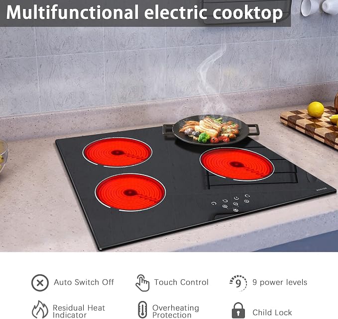Noxton 24 Inch Electric Cooktop 4 Burners Electric Stove, Built-in Ceramic - Image 2