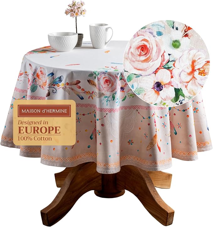 Maison d' Hermine Table Cloth Round Table 100% Cotton 63 Inches Tablecloth by MaisondHermine