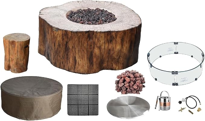 Elementi | Bundle Manchester Gas Fire Pit Cast Concrete Semi-Round Fire Table by AMSFireplaceInc