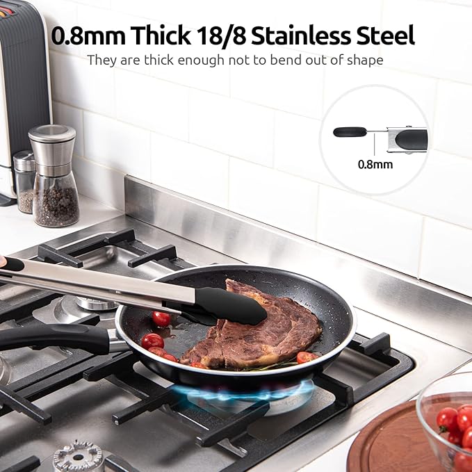 Tongs, 16-Inch Black Stainless Steel with Silicone Tips and Lock