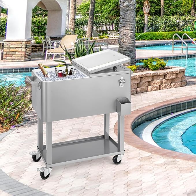 EDOSTORY 80 Quart Rolling Ice Chest Cooler Cart, Patio Backyard Party Drink - Image 2