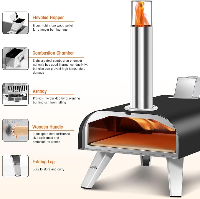 BIG HORN OUTDOORS 12" Woodfire Pizza Stone Oven, 887°F Outdoor Stainless Pizza - Image 5