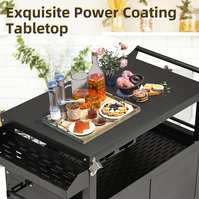 Outdoor Grill Prep Table Storage Cabinets Rolling Bar Grill Cart - Image 8
