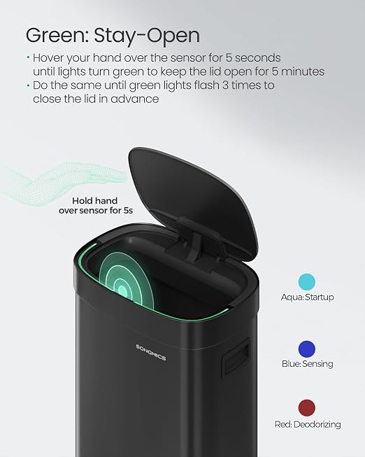 SONGMICS Kitchen Trash Can, 17.2-Gallon Motion Sensor Garbage Can, Stainless - Image 4