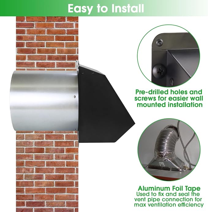 8 Inch Wall Vent Hood Wall Exhaust Vent Cover Outdoor Hooded Wall Vent - Image 5