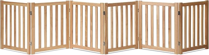 LZRS 6-Panel Extra-Wide Freestanding Wooden Dog Gate Indoor – 24”High Foldable by LZRSPET
