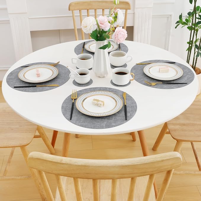 Homaxy Round Faux Leather Placemats and Coasters, Washable Dual-Side Table Mats - Image 8