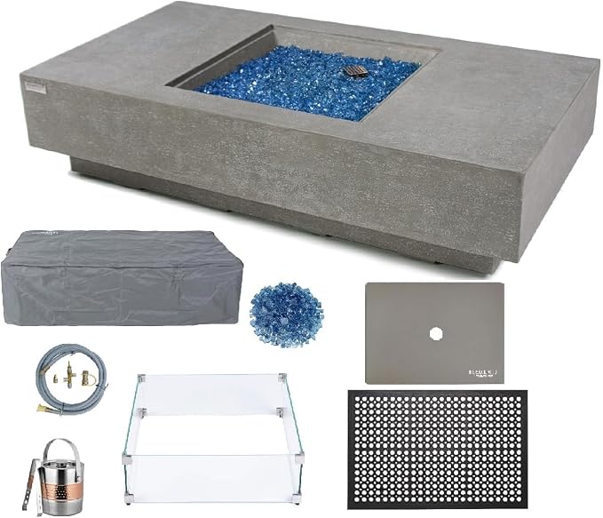 Elementi+ | Bundle Monte Carlo Gas Fire Pit Cast Concrete 60" Rectangular Fire by AMSFireplaceInc