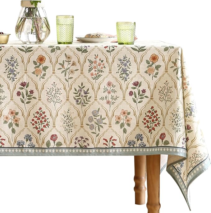 ISAENNE Designer Linen Long Tablecloth Rectangle, Western Colorful Floral by Isaennehomedecoration