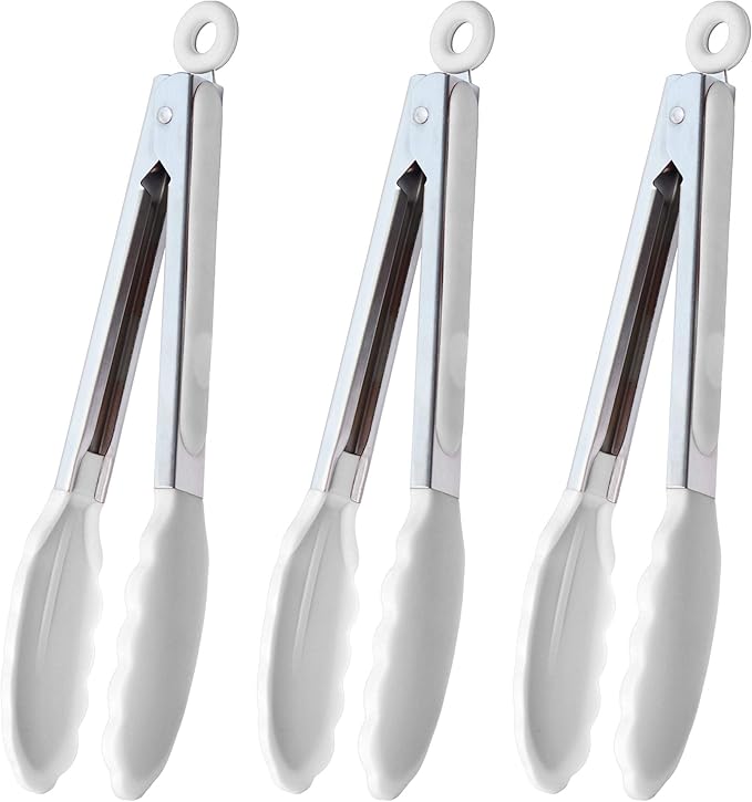 Tongs 3-Pack, 9-Inch Silicone Grilling Tongs with Ring-Pull Lock
