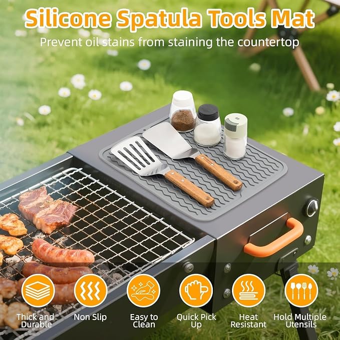 Grill Accessories, 14x11 Inch Silicone Heat Resistant Mat, BBQ Tool Rest Pad - Image 3