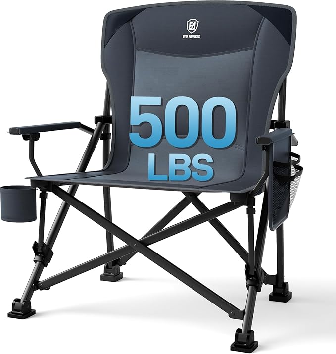 Camp Chair in Grey with Steel Frame and Cup Holder
