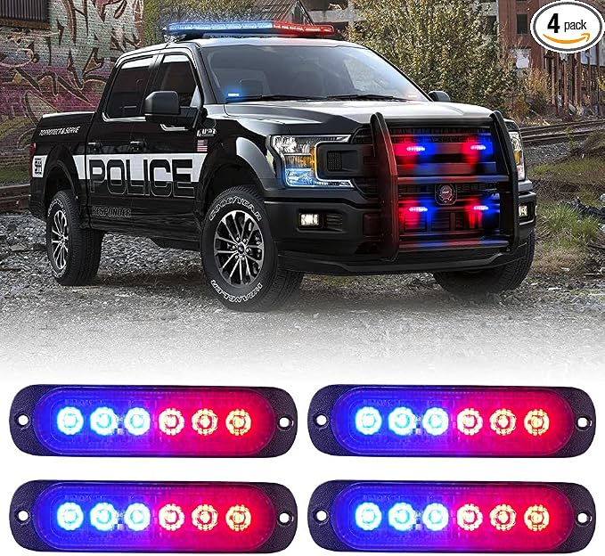 Xprite 4PCS LED Emergency Strobe Lights, Sync Feature Ultra Slim Grill Light by Xprite