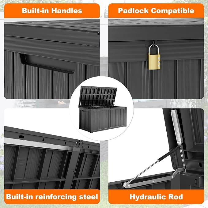 200 Gallon Large Deck Box, Resin Outdoor Storage Box - Image 5