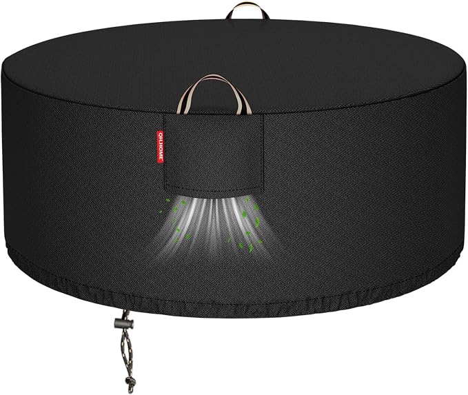 Fire Pit Cover Round for 45-48 inch Fire Pit, 900D Heavy Duty Waterproof by QHHOME