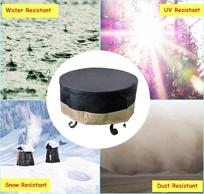 60 Inch Heavy Duty Waterproof Round Fire Pit/Table Cover, Weather Resistant - Image 5