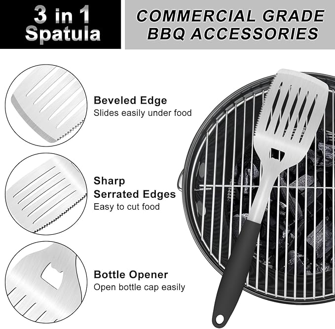 BBQ Tool Set with Spatula and Fork, Stainless Steel, Silicone Handle